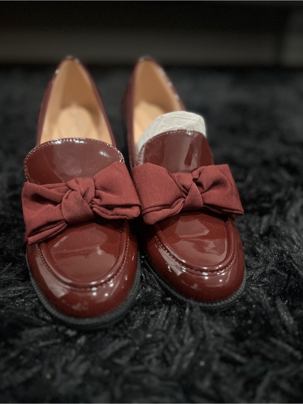 Bandolino Burgundy Patent Loafers with Fabric Bow Size 9.5
